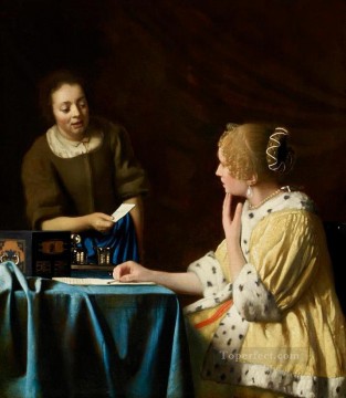 Ama y doncella barroca Johannes Vermeer Pinturas al óleo